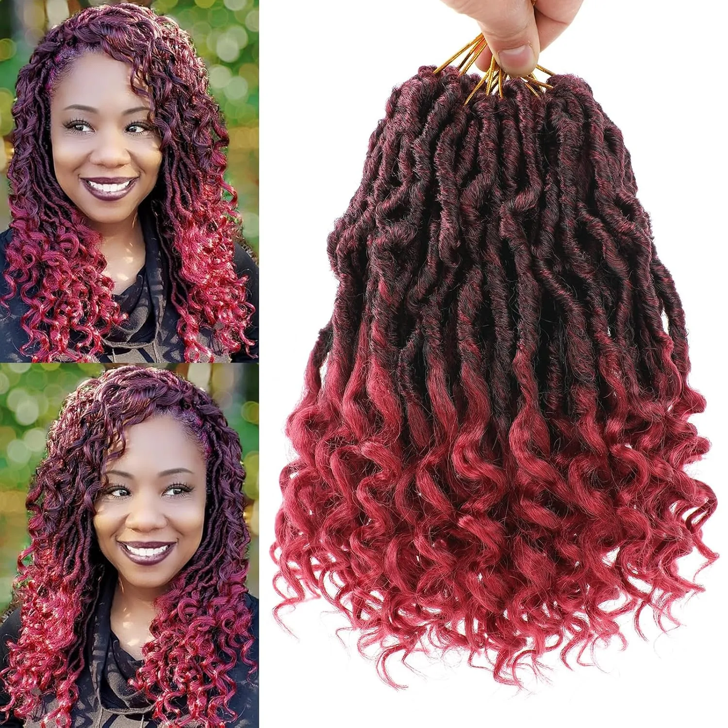 Leeven 7 Packs Faux Locs Crochet Hair With Curly Ends 10 Inch Pre-looped Goddess Locs Crochet Braids Hair 84 Strands Burgundy Bohemian Soft Locs Crochet Hair Extensions for Women TBUG#