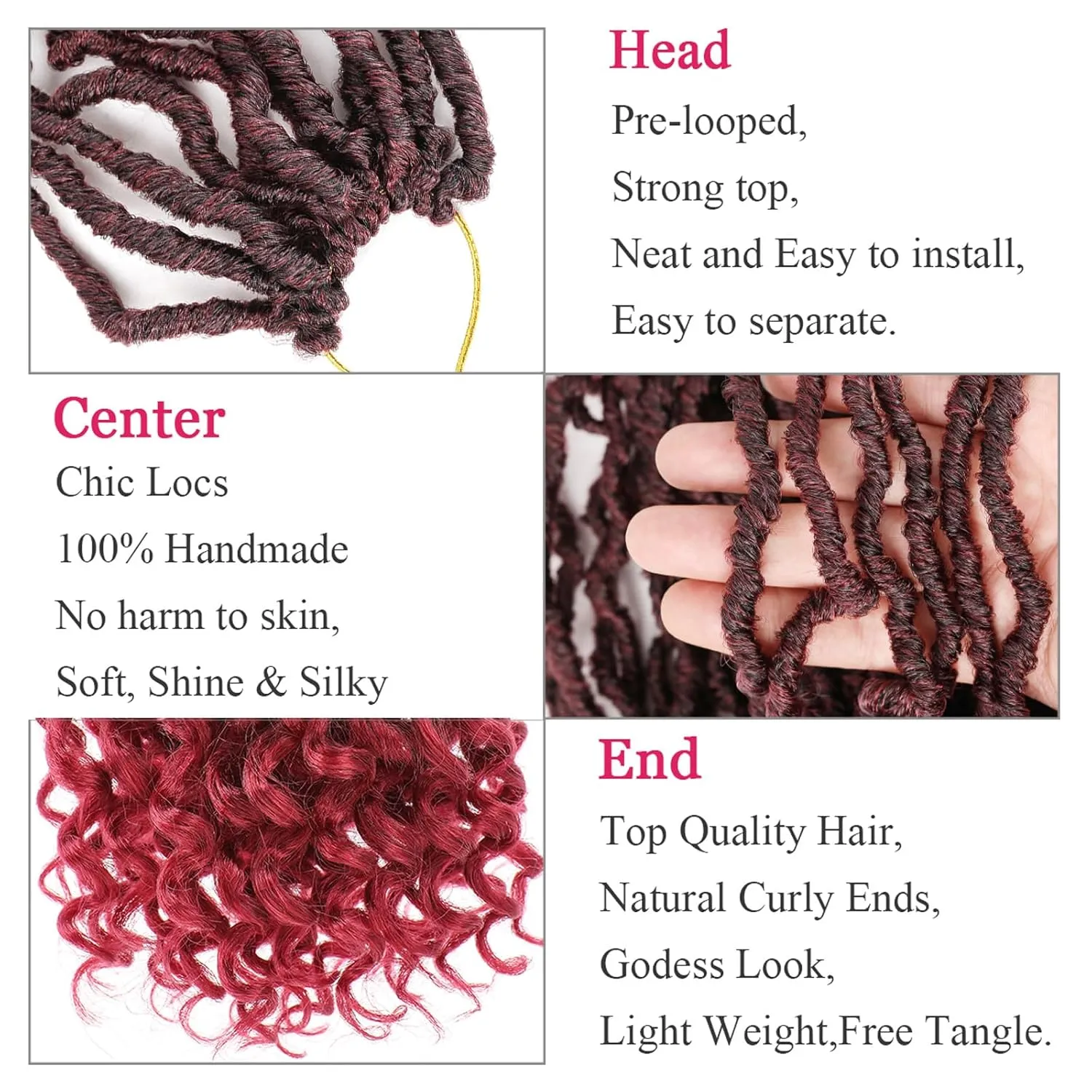 Leeven 7 Packs Faux Locs Crochet Hair With Curly Ends 10 Inch Pre-looped Goddess Locs Crochet Braids Hair 84 Strands Burgundy Bohemian Soft Locs Crochet Hair Extensions for Women TBUG#