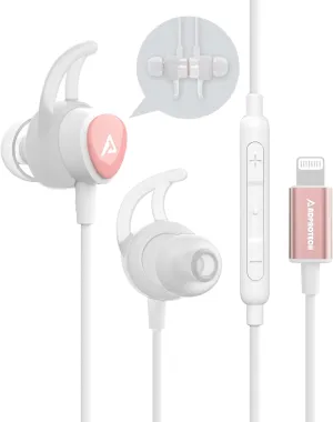 Lightning Headphones Earphones Magnetic Earbuds in-Ear MFi Certified with Microphone Controller for Sports Workout Compatible with iPhone 14/13/12/11/Pro Max/Xr/Xs Max/X Rose Gold