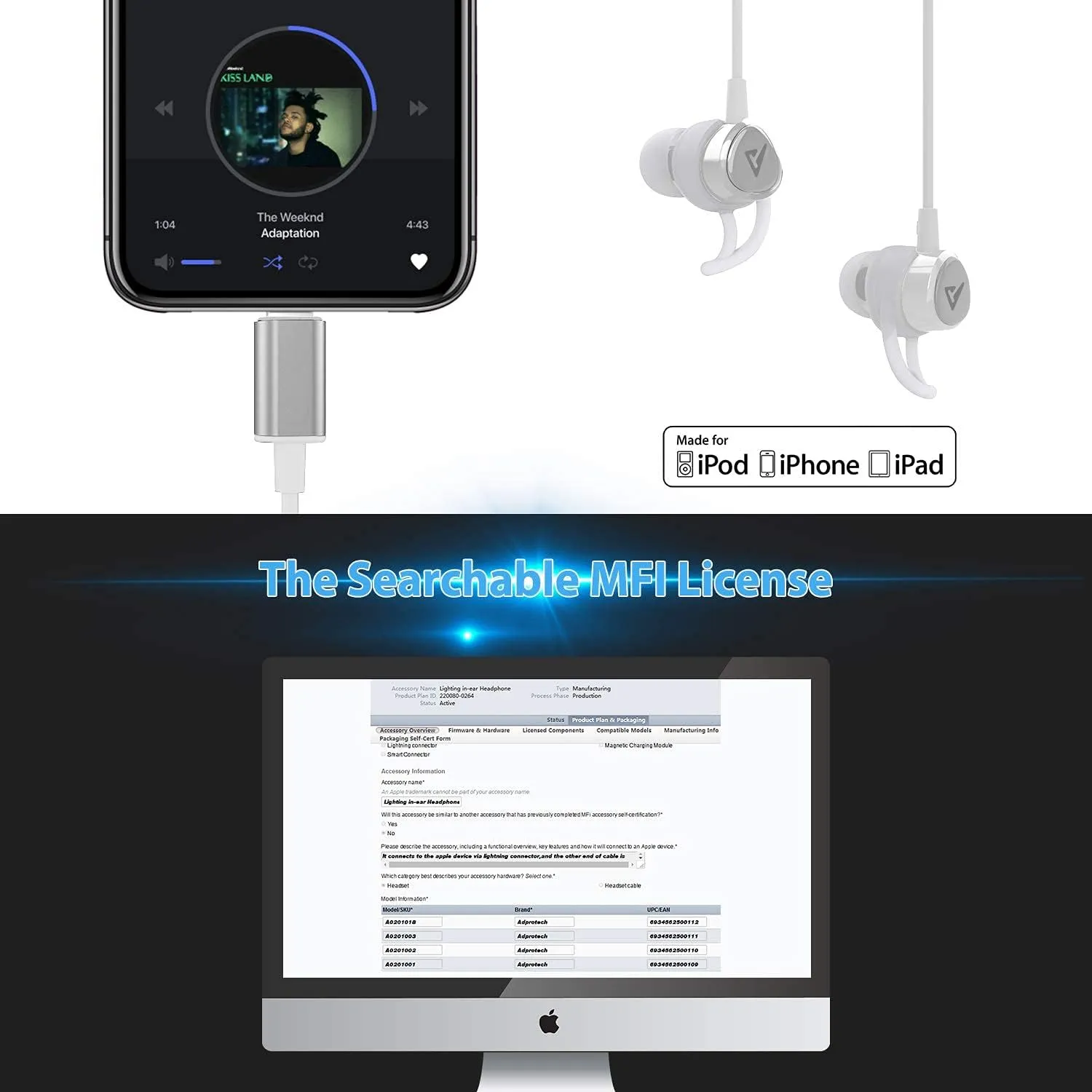 Lightning Headphones Earphones Magnetic Earbuds in-Ear MFi Certified with Microphone Controller for Sports Workout Compatible with iPhone 15/14/13/12/11 (Pure White, Lightning)