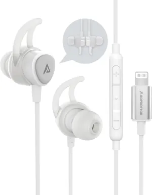Lightning Headphones Earphones Magnetic Earbuds in-Ear MFi Certified with Microphone Controller for Sports Workout Compatible with iPhone 15/14/13/12/11 (Pure White, Lightning)