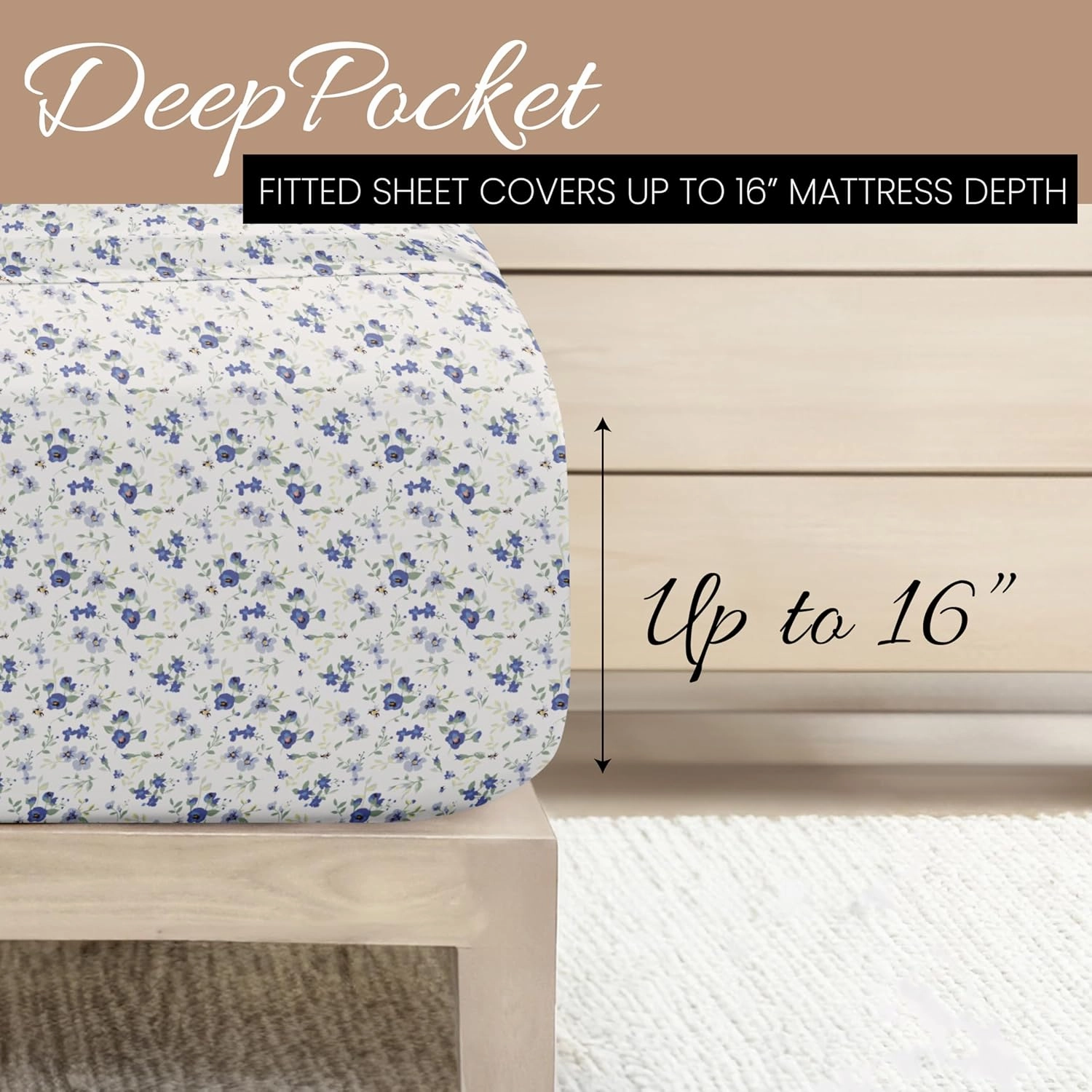 Linen Market Double-Brushed Patterned Microfiber Queen Sheet Set 4 Piece – Oeko-TEX Certified Ultra Soft & Wrinkle-Free - 16" Deep Pocket Sheets - Easy Care Queen Size - Blossoms Light Blue