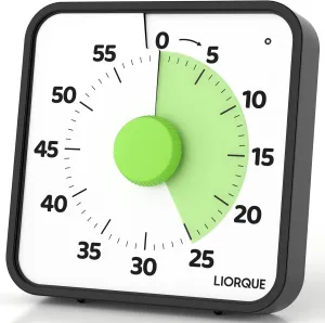 LIORQUE 60 Minute Visual Timer for Kids and Adults, Non-Ticking 7.5 Inch Large Visual Countdown Timers for Classroom Desk Countdown Clock with Magnetic Backing, Kids Pomodoro Timer Clock
