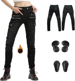 LOMENG Motorcycle Riding Pants Motocross Cycling Jeans Slim Stretch Pants CE Knee Hip Removable Armored for Women