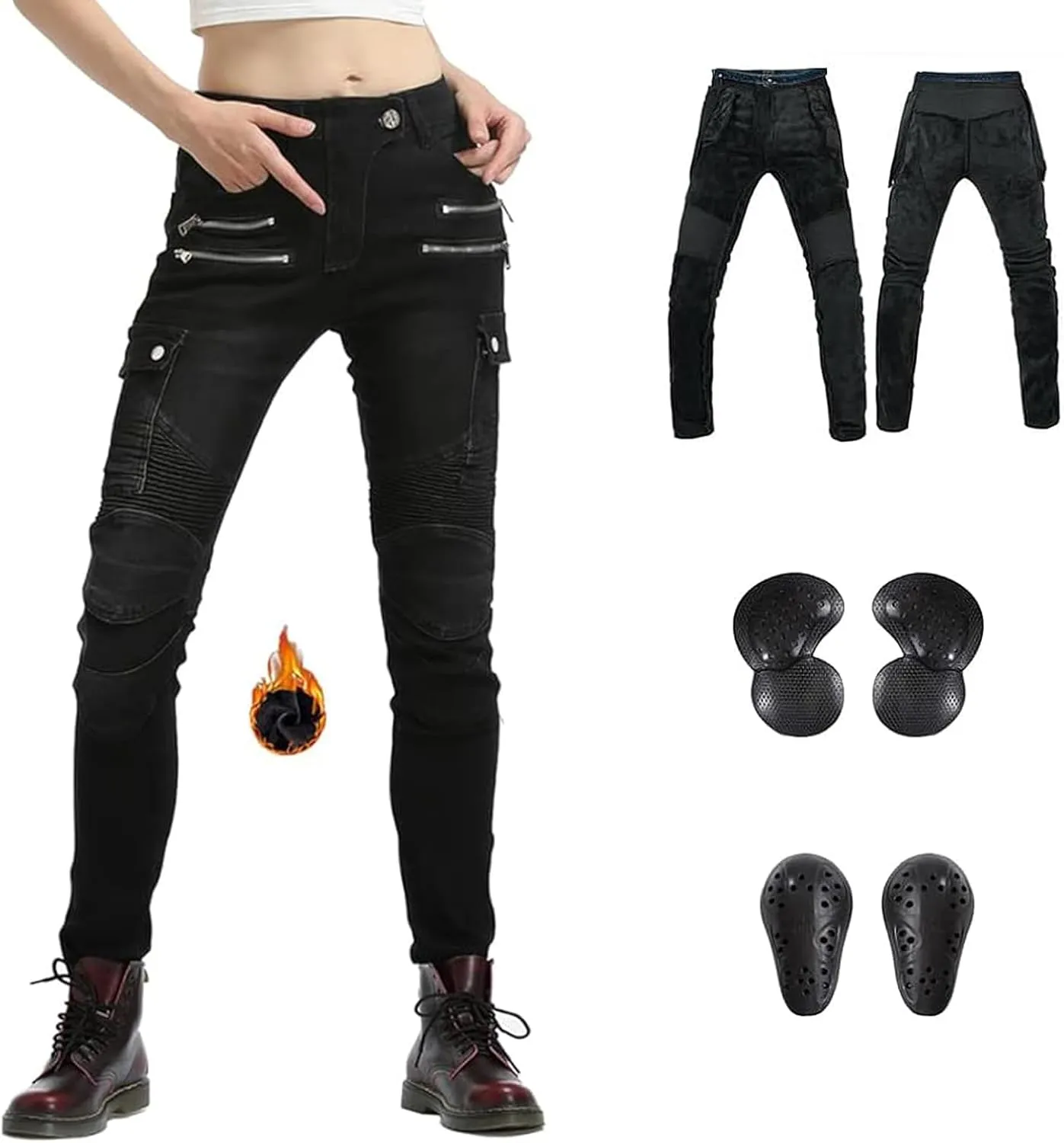 LOMENG Motorcycle Riding Pants Motocross Cycling Jeans Slim Stretch Pants CE Knee Hip Removable Armored for Women