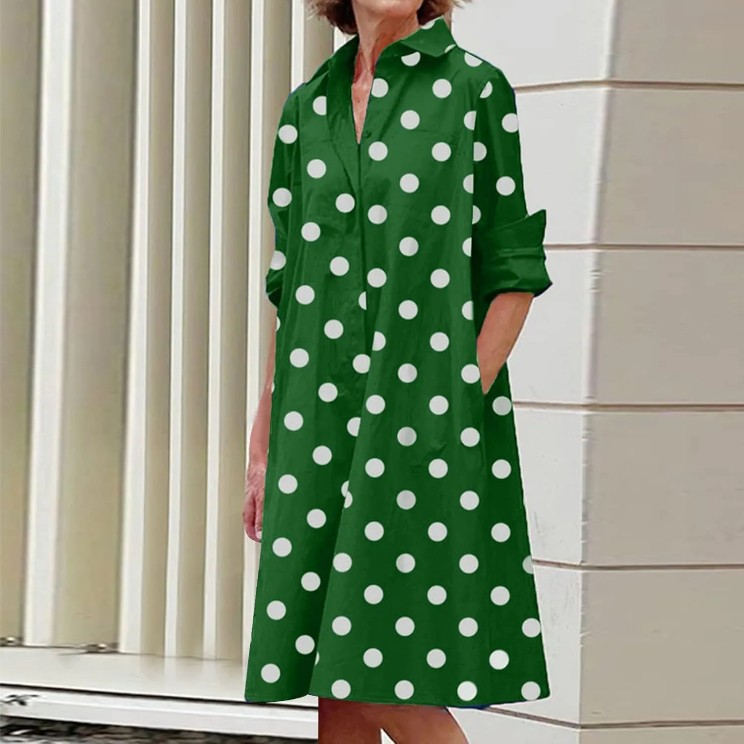 Long Sleeve Boho Maxi Dresses for Women 2024 Trendy Swiss Dot Button Down Dress Causal Bohemian Dress with Pockets