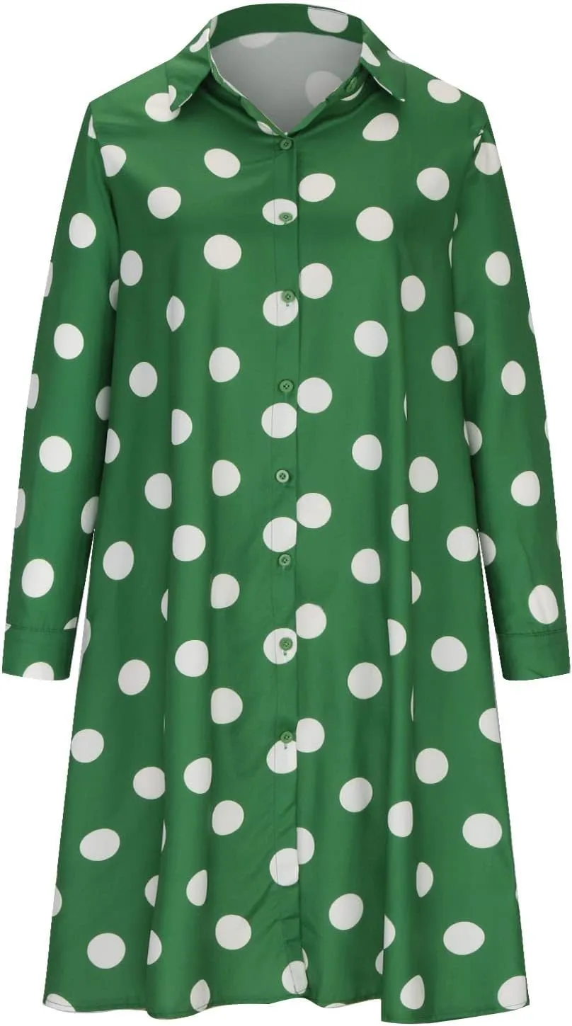 Long Sleeve Boho Maxi Dresses for Women 2024 Trendy Swiss Dot Button Down Dress Causal Bohemian Dress with Pockets
