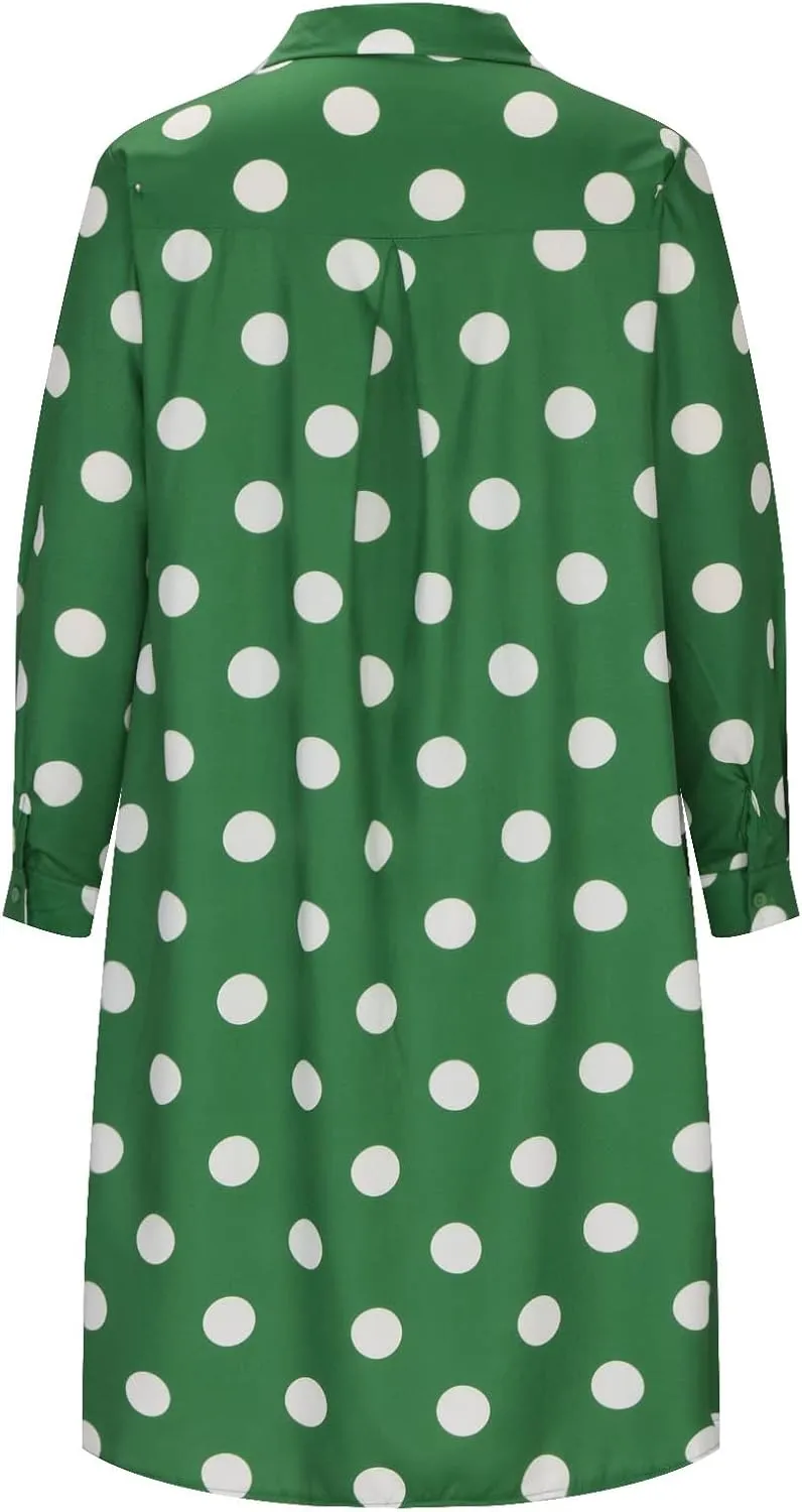 Long Sleeve Boho Maxi Dresses for Women 2024 Trendy Swiss Dot Button Down Dress Causal Bohemian Dress with Pockets