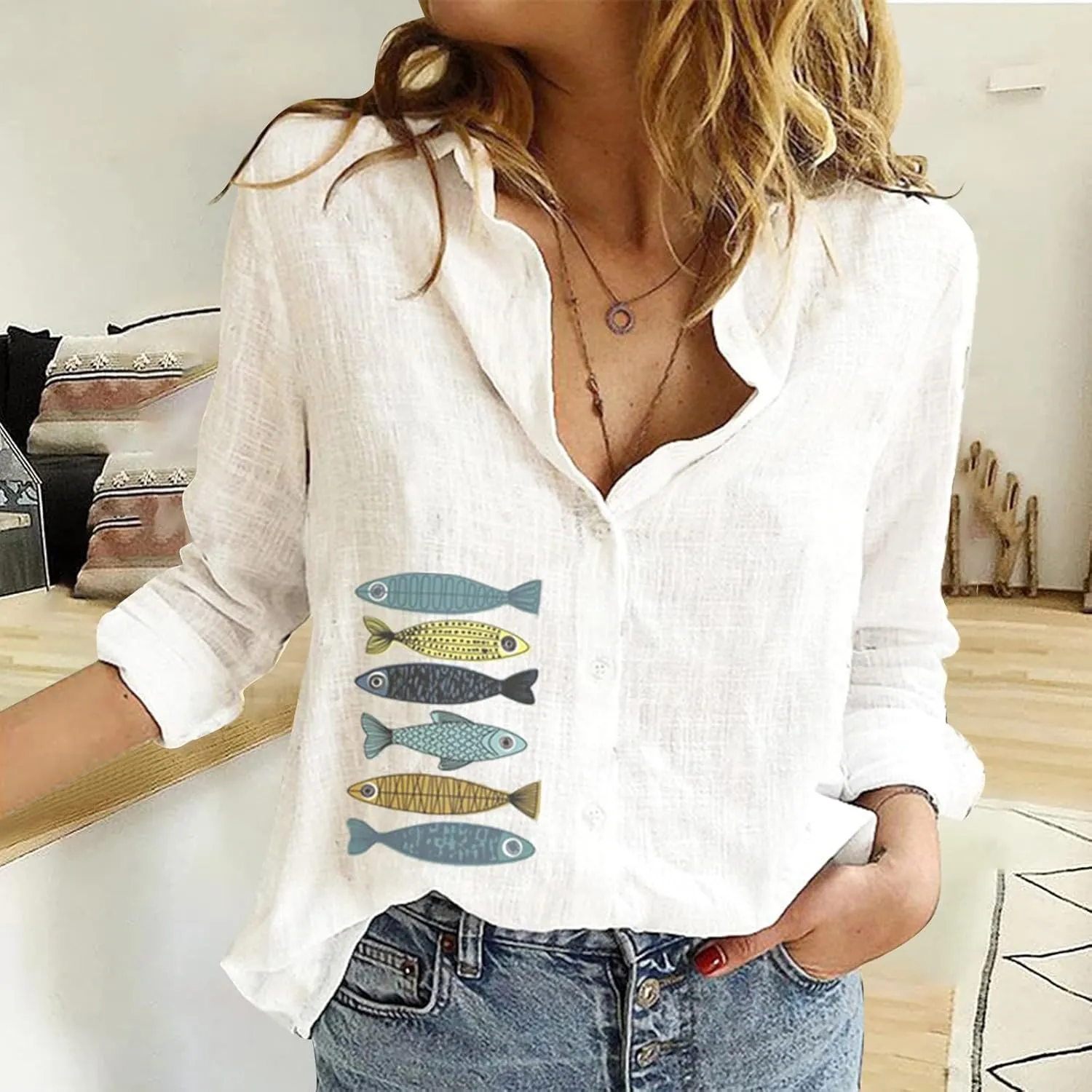 Long Sleeve Shirts for Women Short Sleeve Button Down Blouse Plus Size Collared Linen Work Blouse Tops with Pocket