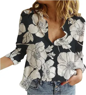 Long Sleeve Shirts for Women Short Sleeve Button Down Blouse Plus Size Collared Linen Work Blouse Tops with Pocket