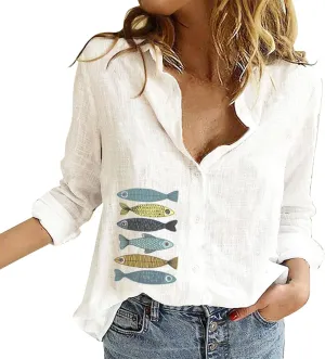 Long Sleeve Shirts for Women Short Sleeve Button Down Blouse Plus Size Collared Linen Work Blouse Tops with Pocket