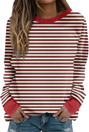 Long Sleeve T Shirts for Women Crewneck Causal Striped Blouse Tops Fall Fashion Vacation Pullover Ladies Clothes 2024