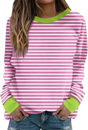 Long Sleeve T Shirts for Women Crewneck Causal Striped Blouse Tops Fall Fashion Vacation Pullover Ladies Clothes 2024