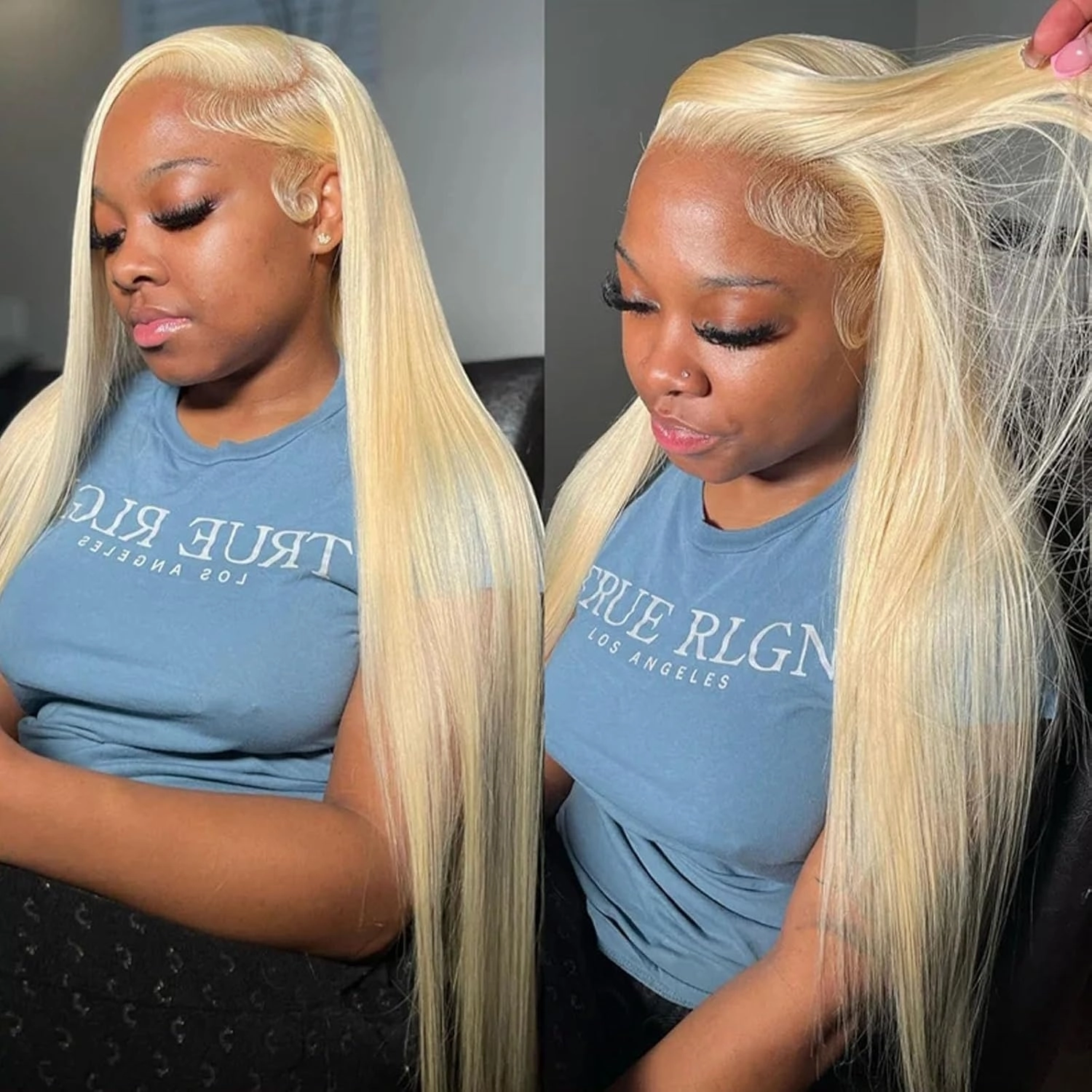 Long Blonde Straight Lace Front Wigs Glueless Lace Wigs Synthetic Heat Resistant Fiber Hair Wig Natural Blonde Color Straight Wig For Women 26 Inch