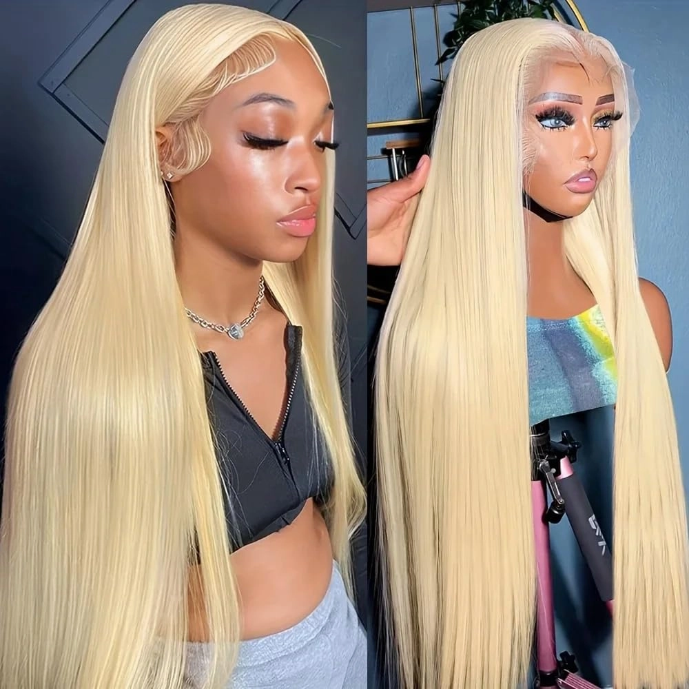 Long Blonde Straight Lace Front Wigs Glueless Lace Wigs Synthetic Heat Resistant Fiber Hair Wig Natural Blonde Color Straight Wig For Women 26 Inch