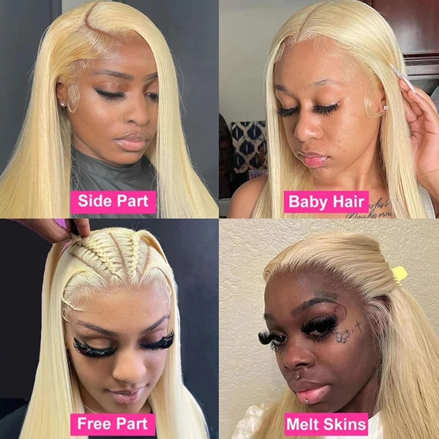 Long Blonde Straight Lace Front Wigs Glueless Lace Wigs Synthetic Heat Resistant Fiber Hair Wig Natural Blonde Color Straight Wig For Women 26 Inch
