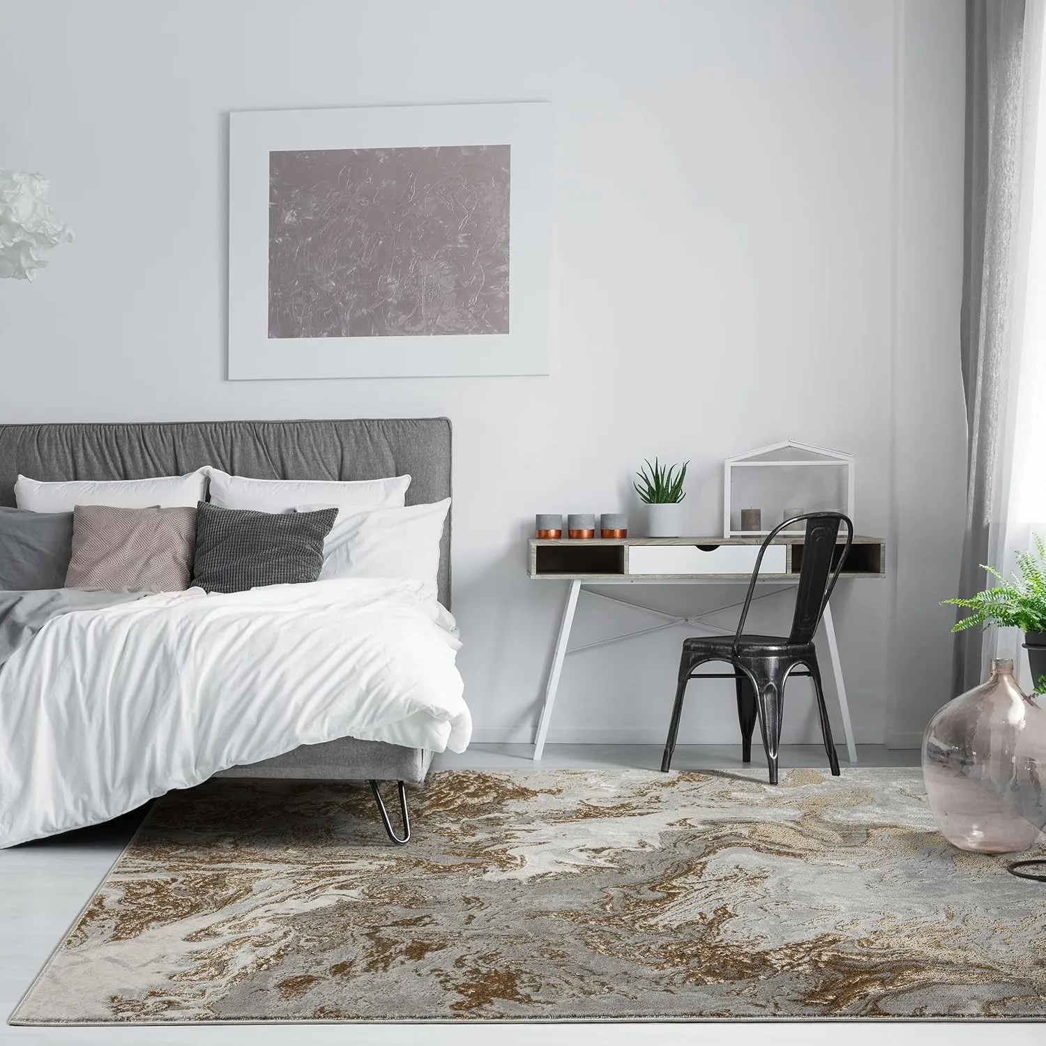 LUXE WEAVERS Marble Swirl Abstract Area Rug, Gray 2x7
