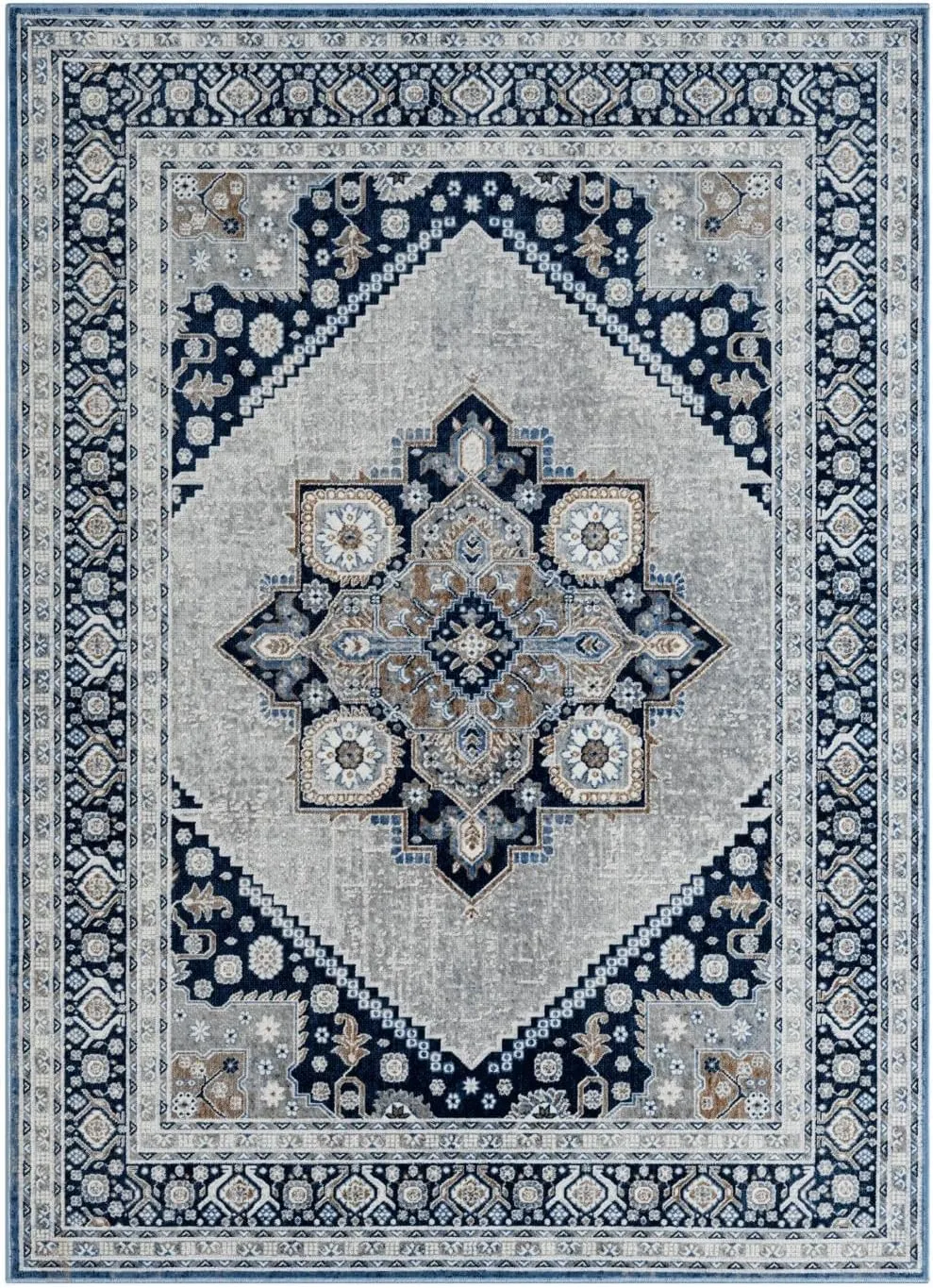 LUXE WEAVERS Oriental Medallion Navy Ivory 8x10 Area Rug for Living Room and Bedrooms