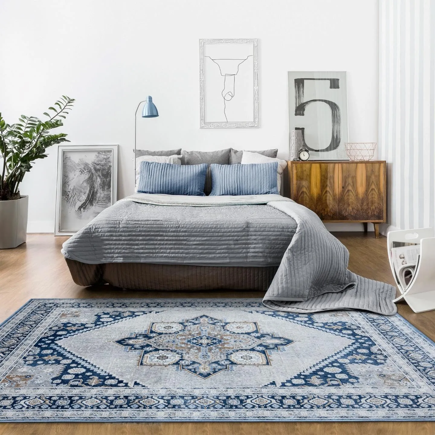 LUXE WEAVERS Oriental Medallion Navy Ivory 8x10 Area Rug for Living Room and Bedrooms