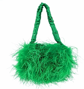 LVCOMEFF Women Ostrich Feather Purse Handbag Holiday Y2K Hobos Shoulder Bag with Pleated Strap for Party Prom