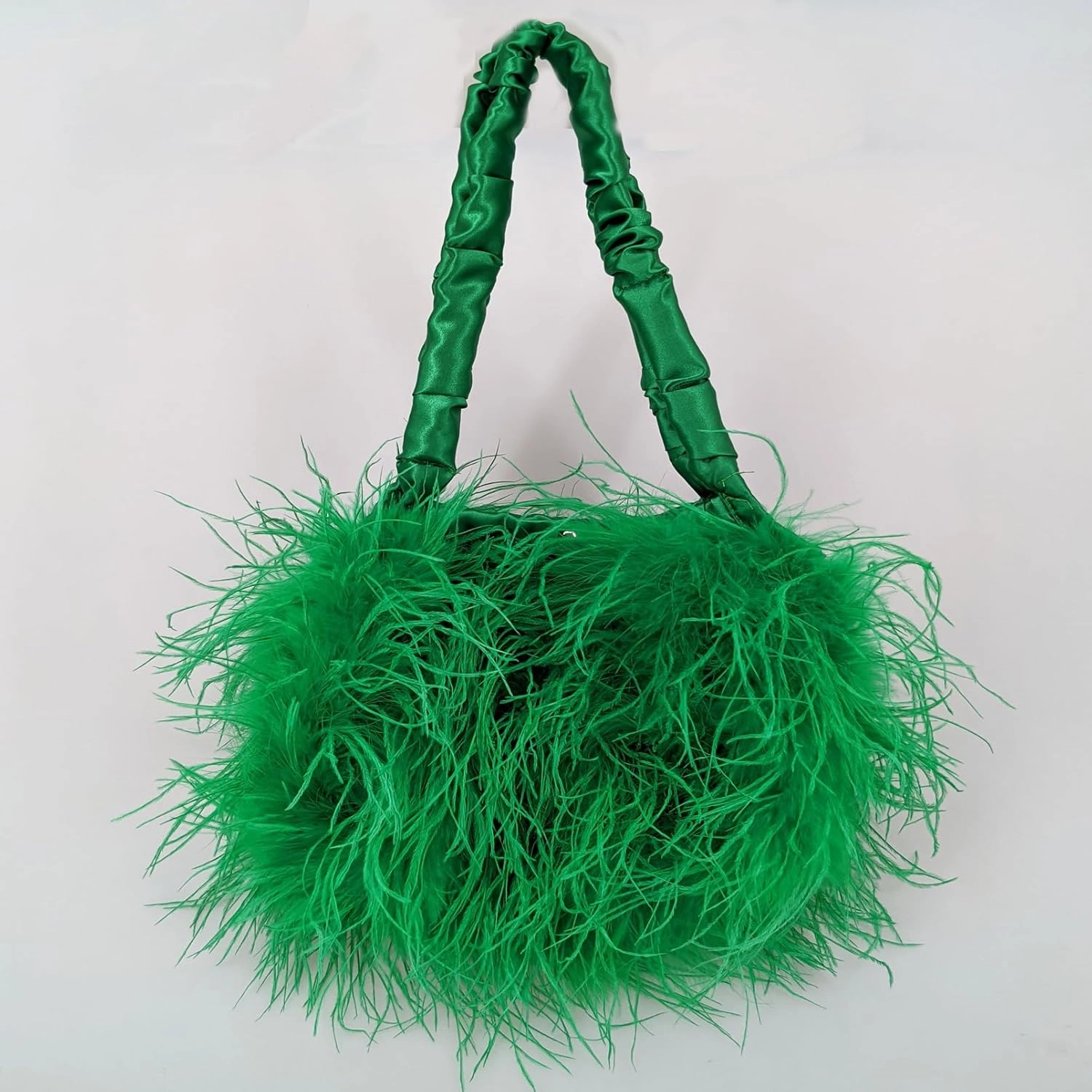 LVCOMEFF Women Ostrich Feather Purse Handbag Holiday Y2K Hobos Shoulder Bag with Pleated Strap for Party Prom