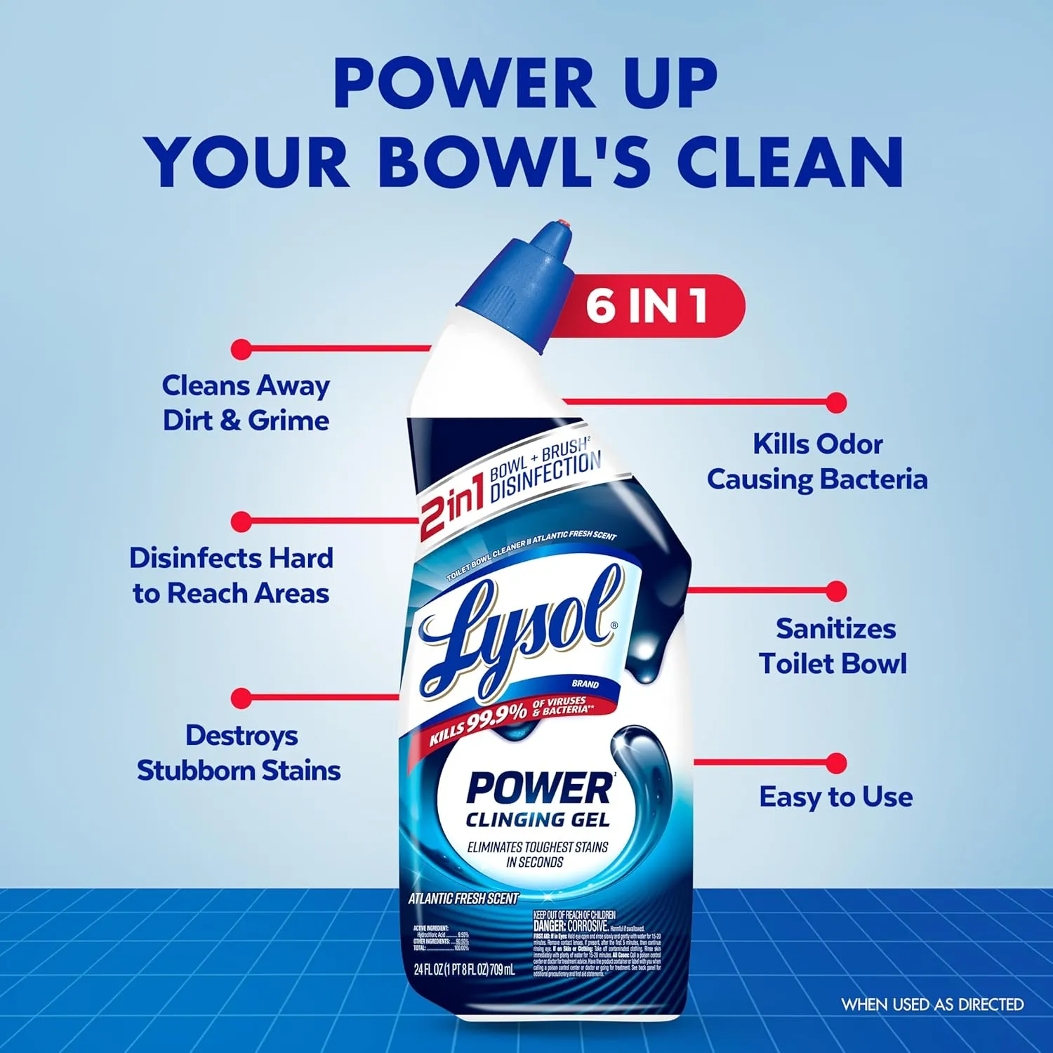 Lysol Toilet Bowl Cleaner, Max Strength Bathroom Cleaning Supplies, Toilet Bowl Cleaner Clinging Gel, Home Essential, Instant Stain Removal, Disinfecting and Deodorizing, Bleach Free, 24 oz (9 ct)