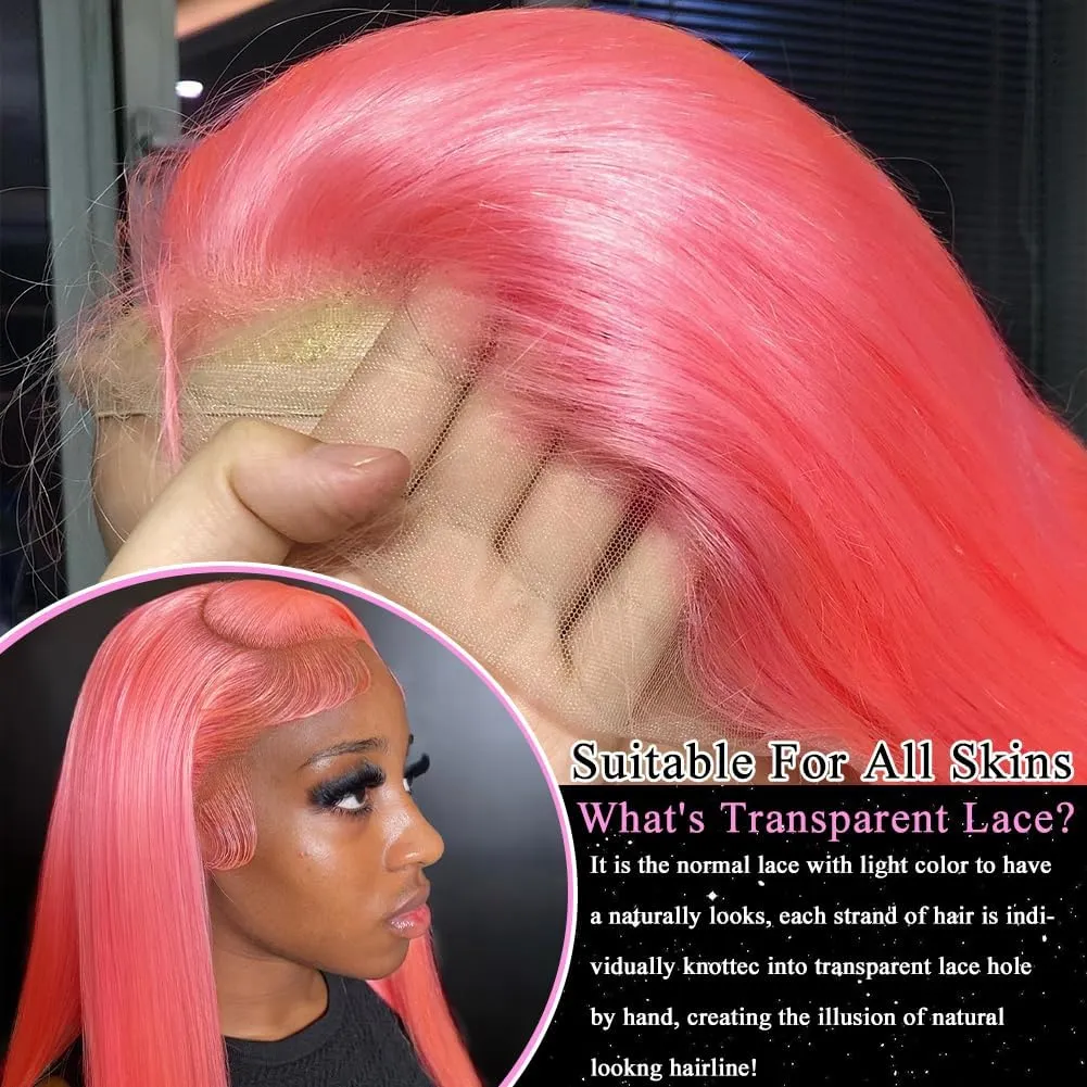 LZGYE Pink Lace Front Wig Human Hair 13x4 Hd Lace Pink Straight Wigs Human Hair Transparent Lace With Baby Hair Colored Closure Human Hair Wigs for Women 150% Density 20inch
