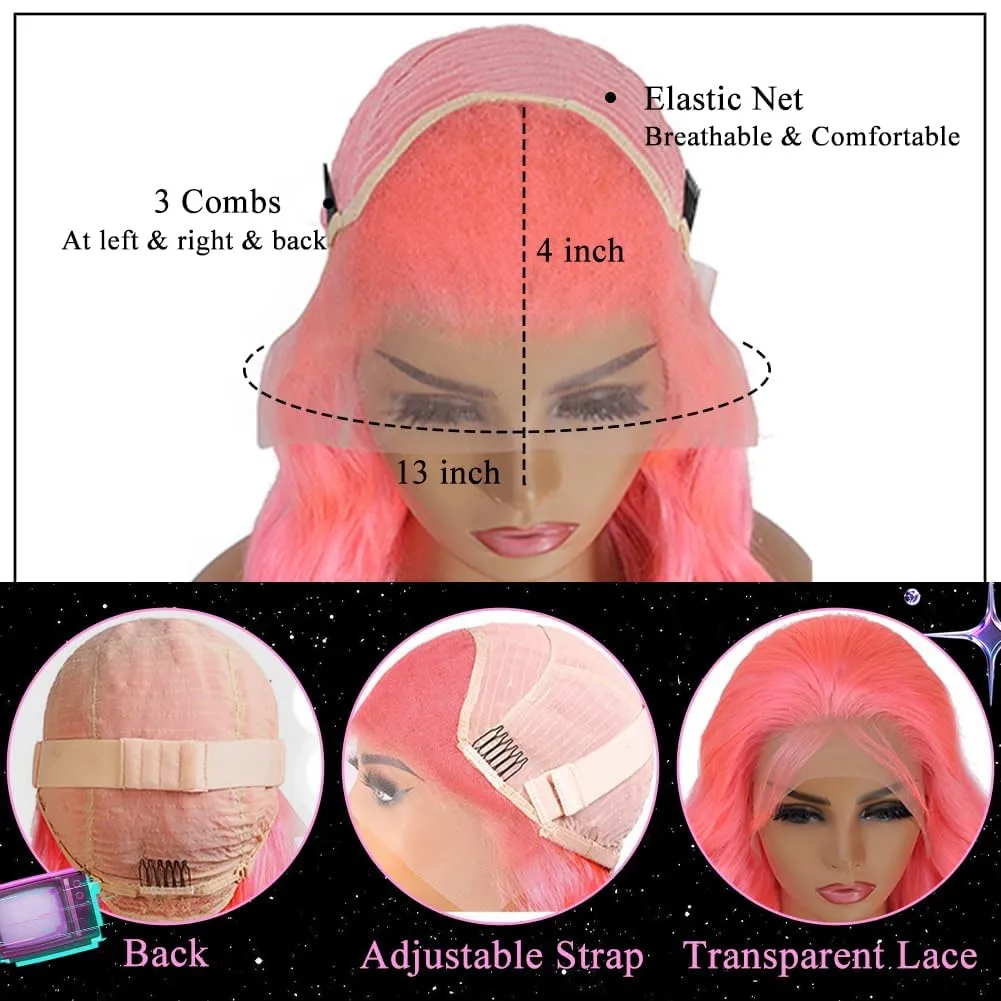 LZGYE Pink Lace Front Wig Human Hair 13x4 Hd Lace Pink Straight Wigs Human Hair Transparent Lace With Baby Hair Colored Closure Human Hair Wigs for Women 150% Density 20inch