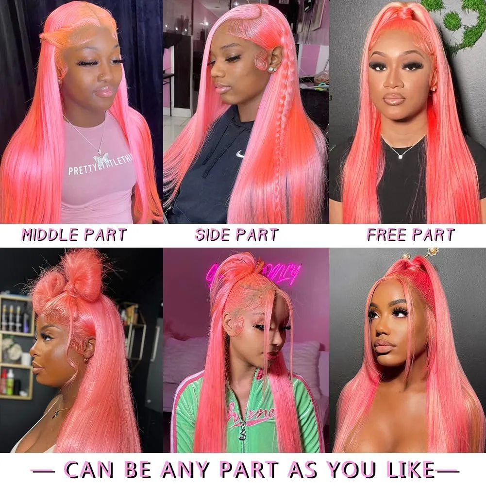 LZGYE Pink Lace Front Wig Human Hair 13x4 Hd Lace Pink Straight Wigs Human Hair Transparent Lace With Baby Hair Colored Closure Human Hair Wigs for Women 150% Density 20inch