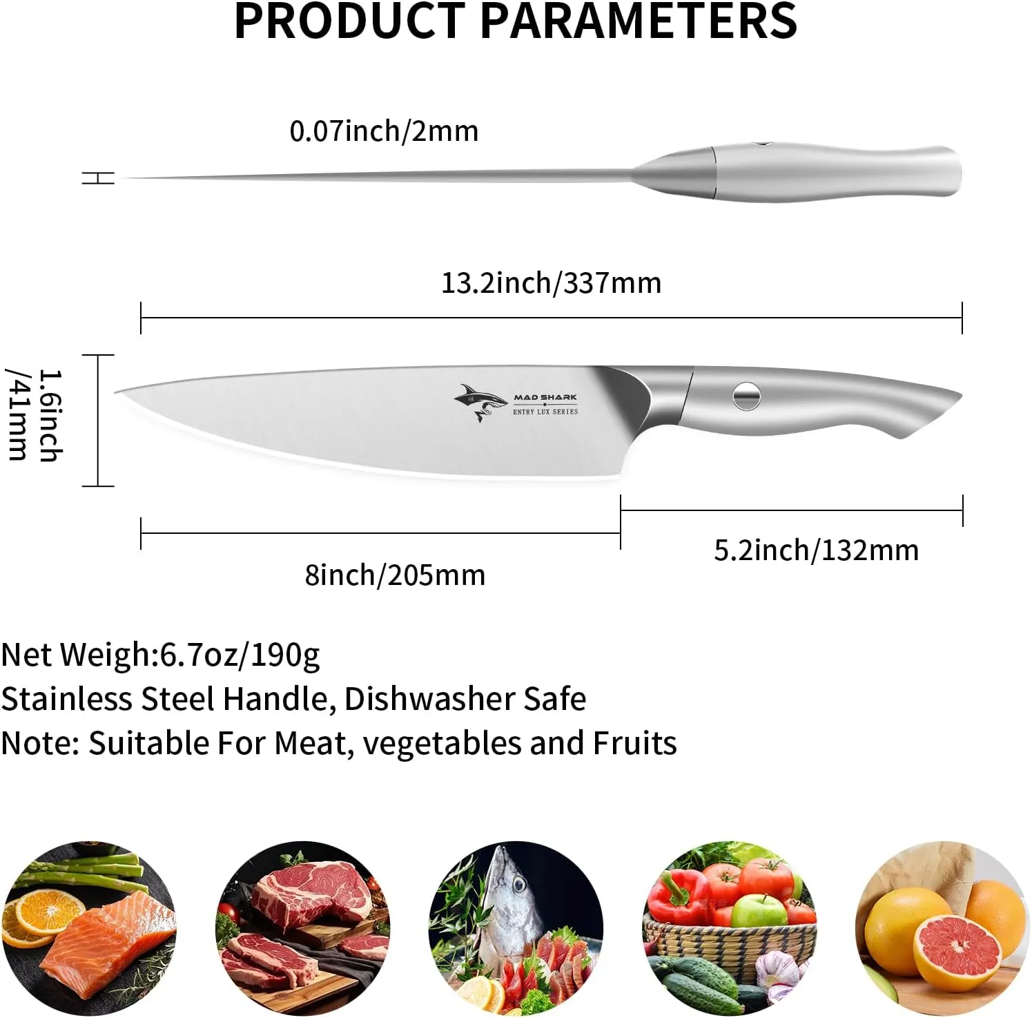 MAD SHARK 8 Inch Chef Knife - Professional Kitchen Knife with German High Carbon Steel, Ultra Sharp & Ergonomic Handle for Meat, Vegetables (Gift Box)
