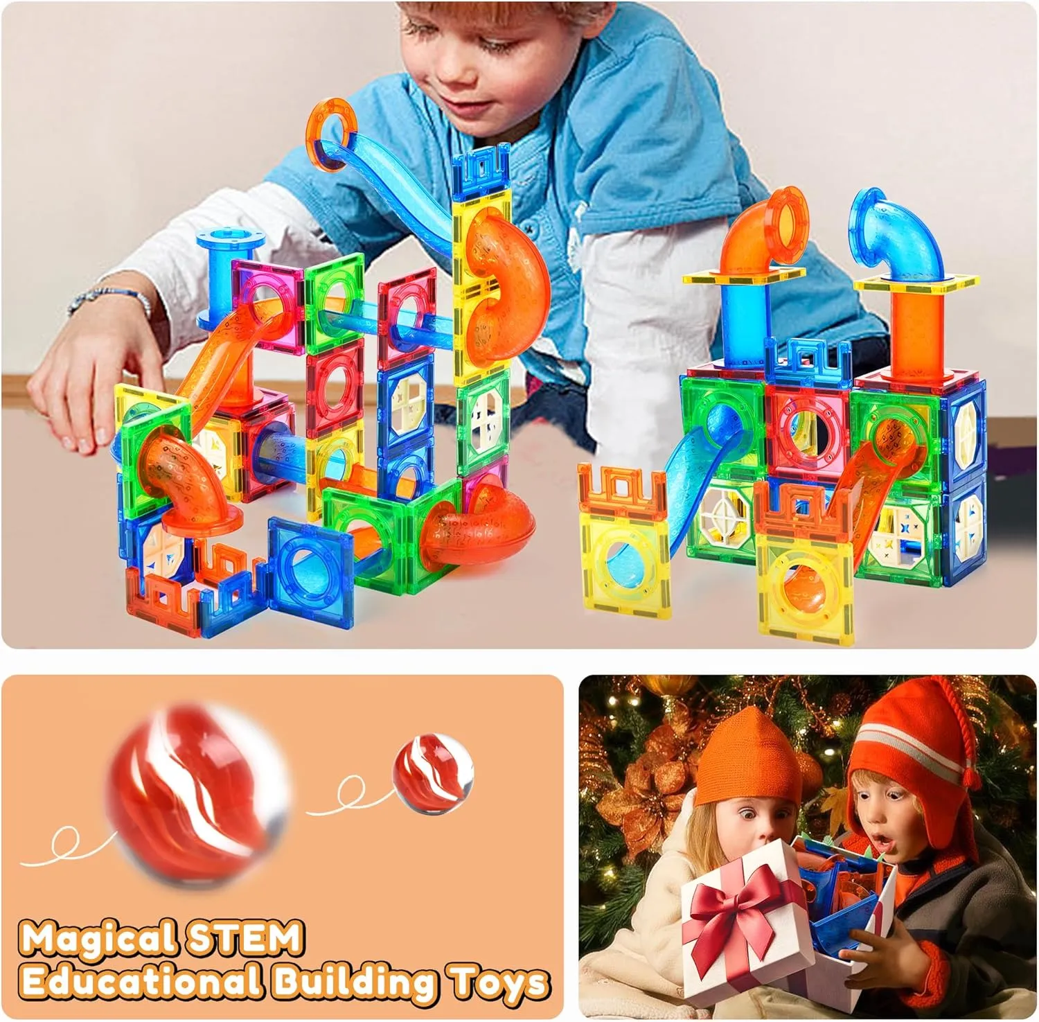 MAGBLOCK 85Pcs Marble Run Magnetic Tiles Toy Building Blocks STEM Educational Child Brain Development Kit Magnet Construction Toys for Boys Girls Kids Age 5 6 7  Years Old