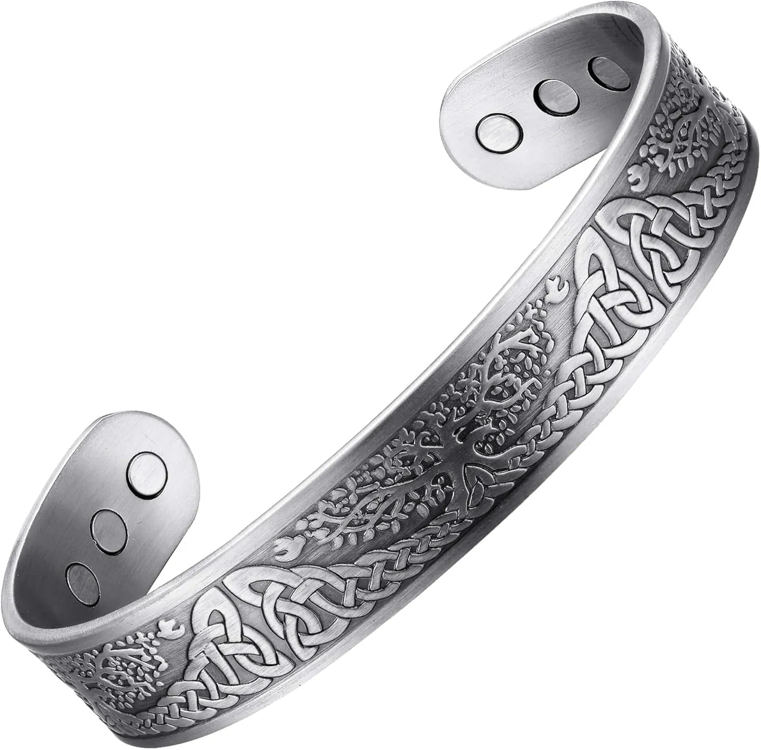 MagEnergy Copper Bracelet for Men,99.99% Pure Copper Magnetic Bracelets, Tree of Life Adjustable Jewelry Gift (Silver)