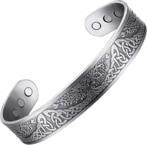 MagEnergy Copper Bracelet for Men,99.99% Pure Copper Magnetic Bracelets, Tree of Life Adjustable Jewelry Gift (Silver)