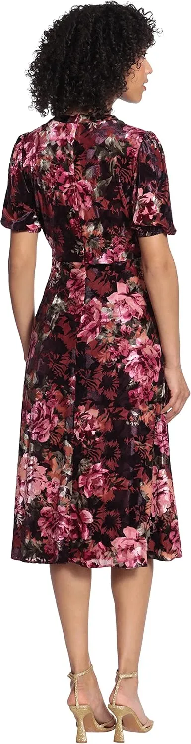Maggy London Women's Keyhole Neck Velvet A-line Dress Occasion Party Event Guest of Wedding