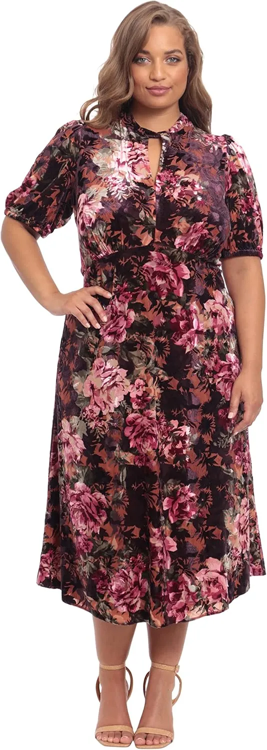 Maggy London Women's Keyhole Neck Velvet A-line Dress Occasion Party Event Guest of Wedding