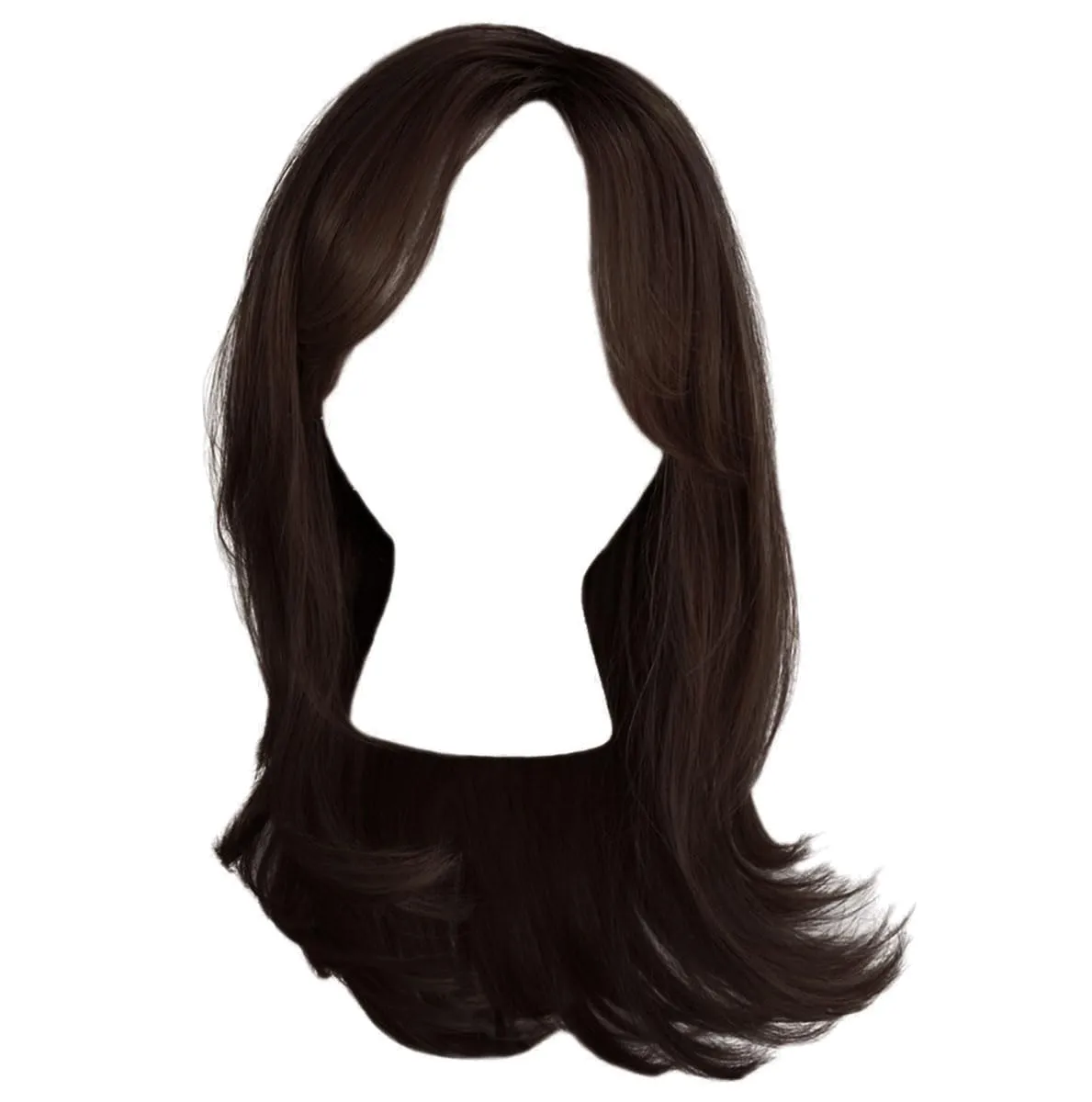 Magnetic Apppel Long Layered Wig With Whispy Bangs by Hairuwear, Average Cap - Dark Brown