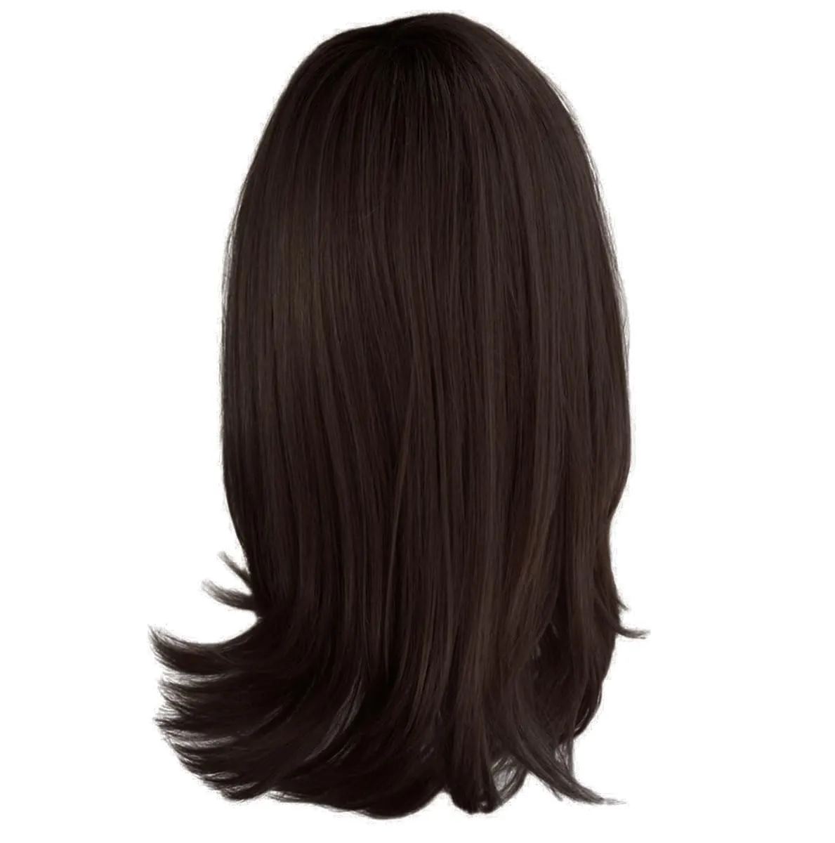 Magnetic Apppel Long Layered Wig With Whispy Bangs by Hairuwear, Average Cap - Dark Brown