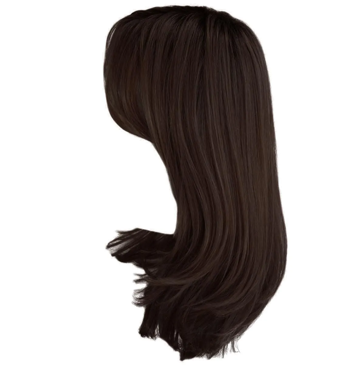Magnetic Apppel Long Layered Wig With Whispy Bangs by Hairuwear, Average Cap - Dark Brown