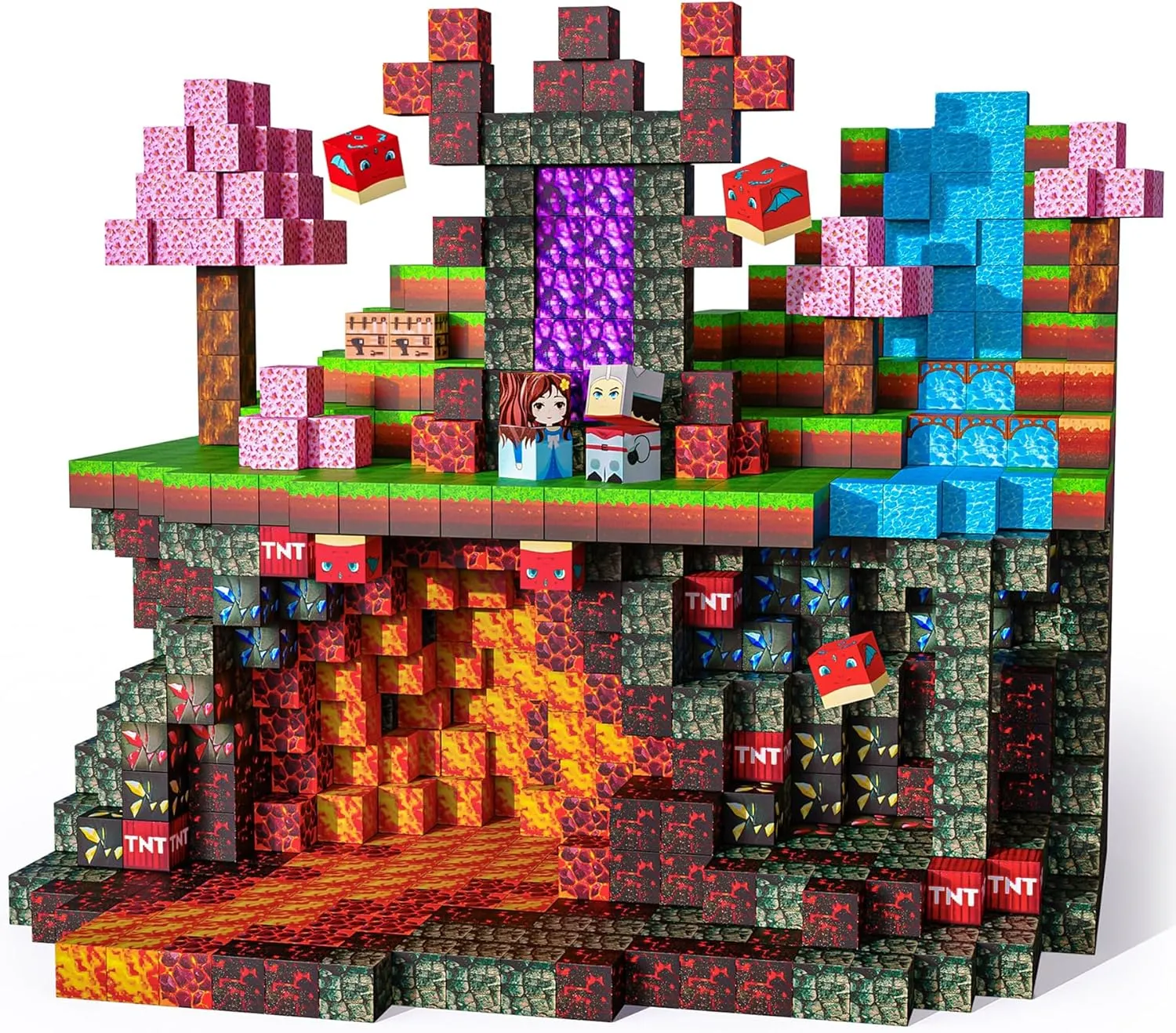 Magnetic Blocks-100PCS Build Magnet Magic Forest World Set Magnetic Building Blocks, STEM Sensory 0.98” Magnet Cubes for Kids Toddlers for Boys & Girls Ages 3 4 5 6 7 8 9 10 12