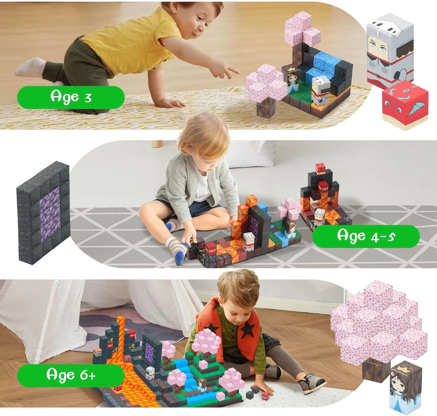 Magnetic Blocks-100PCS Build Magnet Magic Forest World Set Magnetic Building Blocks, STEM Sensory 0.98” Magnet Cubes for Kids Toddlers for Boys & Girls Ages 3 4 5 6 7 8 9 10 12
