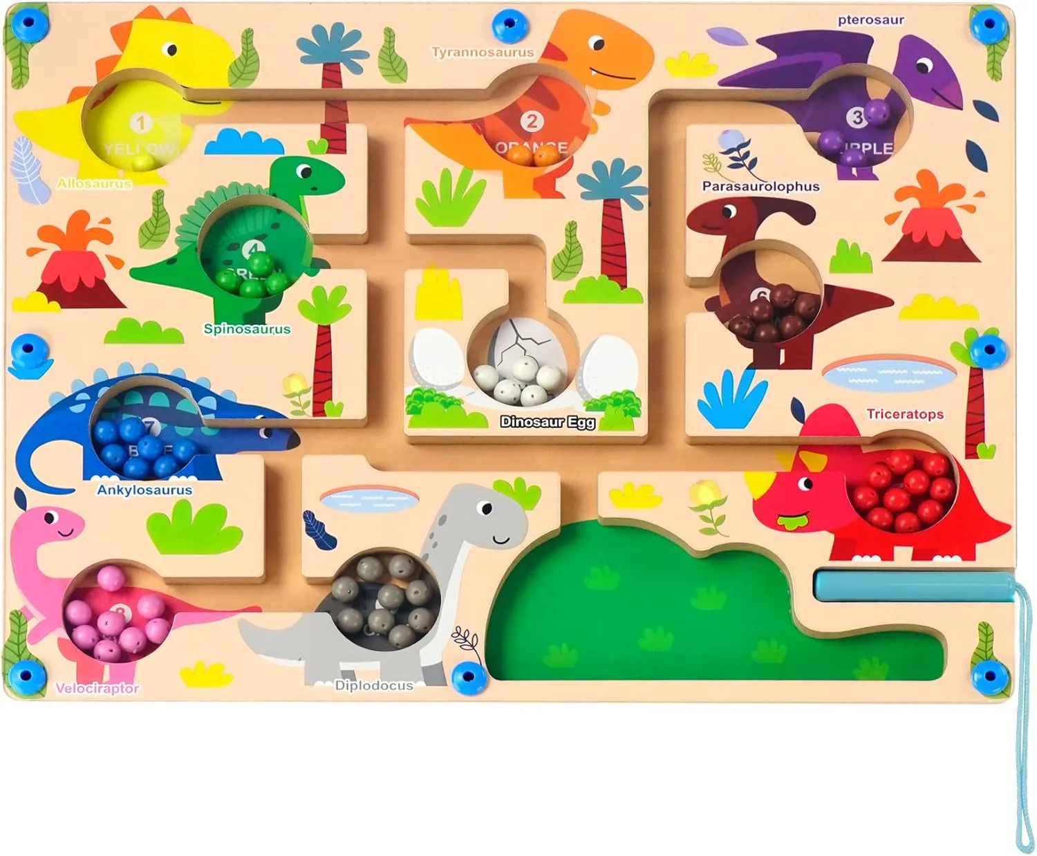 Magnetic Color and Number Maze, Dinosaur Montessori Toddler Toys, Fine Motor Skills Wooden Toys for 3  Years Boys and Girls, Preschool Learning Toys