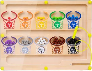 Magnetic Color and Number Maze, Montessori Toys for 3  Year Old, Wooden Magnet Board Puzzles Toddler Activities Counting Matching Games for Boys and Girls Gift
