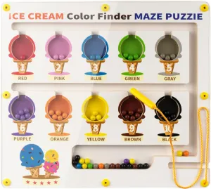 Magnetic Color and Number Maze, Wooden Color Matching Learning Counting Magnet Puzzle Board Montessori Toys, Toddler Educational Fine Motor Skills Learning Toys for Boys Girls 3  Years Old
