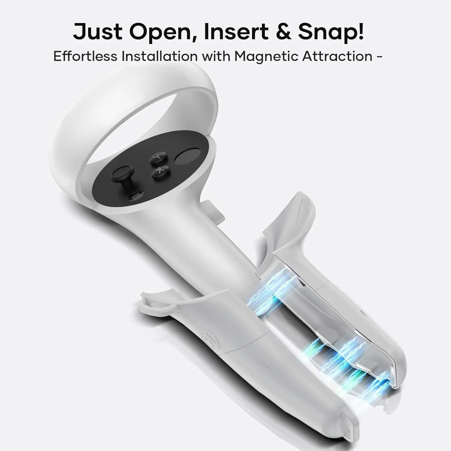 Magnetic Controller Grips for Meta Quest 2 | Ergonomic Design | Quick Installation | Compatible with Charging Dock | Extended Length | Silicone Wrist Strap (Gray, Quest 2)