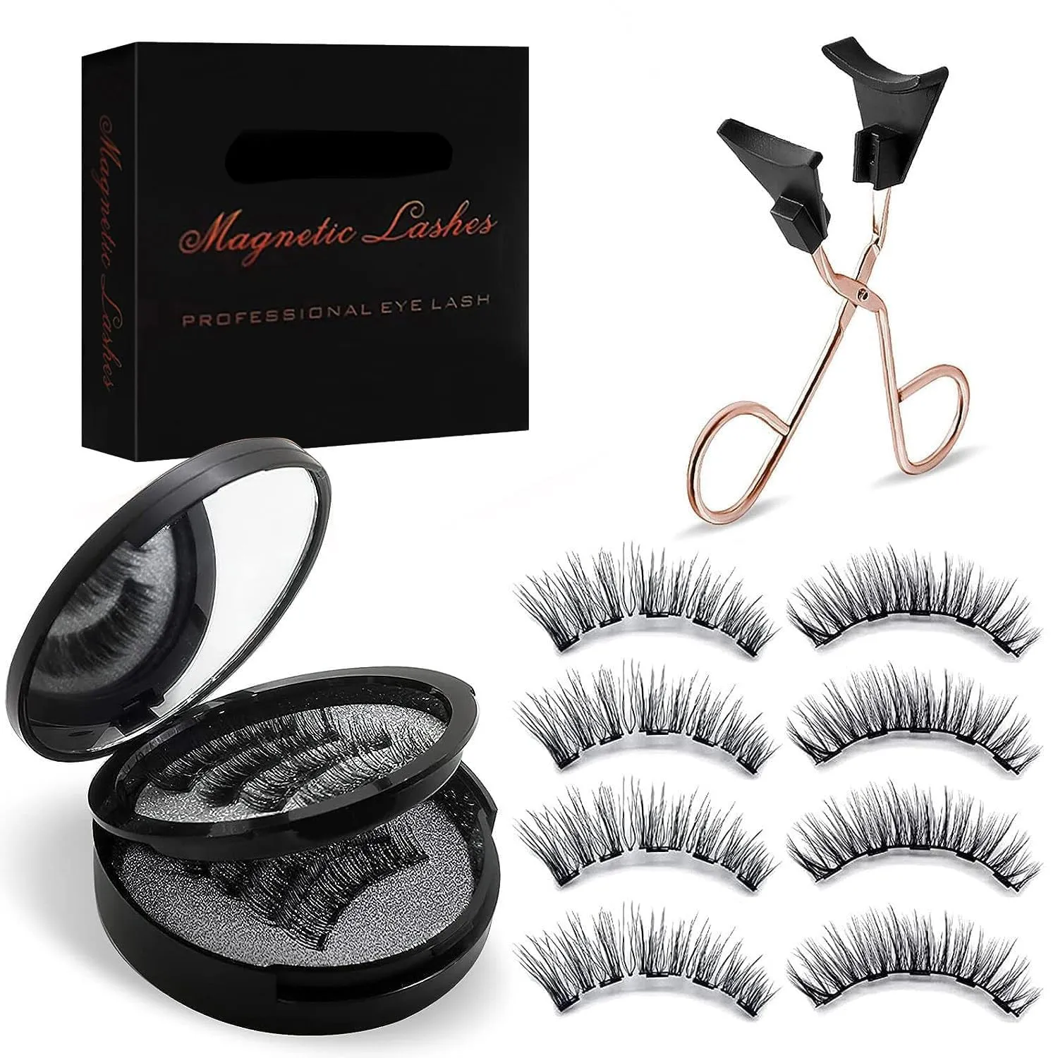 Magnetic Eyelashes, 4 Pairs Reusable Magnetic Lashes with Applicator Natural Look, Easy to Wear & No Glue Needed