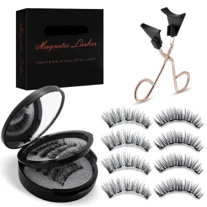 Magnetic Eyelashes, 4 Pairs Reusable Magnetic Lashes with Applicator Natural Look, Easy to Wear & No Glue Needed