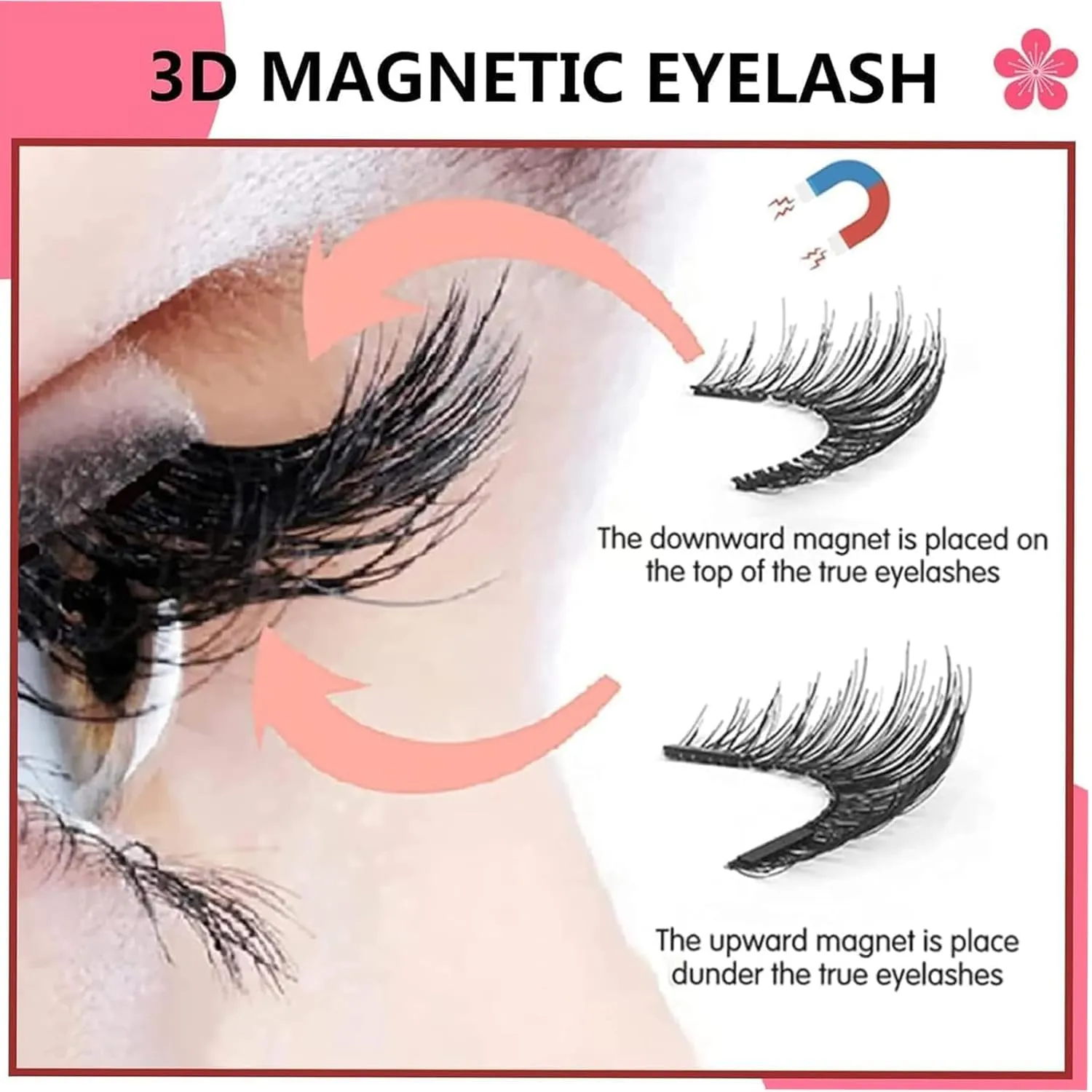 Magnetic Eyelashes, Magnetic Lashes, Magnetic Lashes with Applicator, Quick, Safe, Double Sided Magnetic Eyelashes, Natural Look No Glue or Eyeliner Reusable (natural, 3)