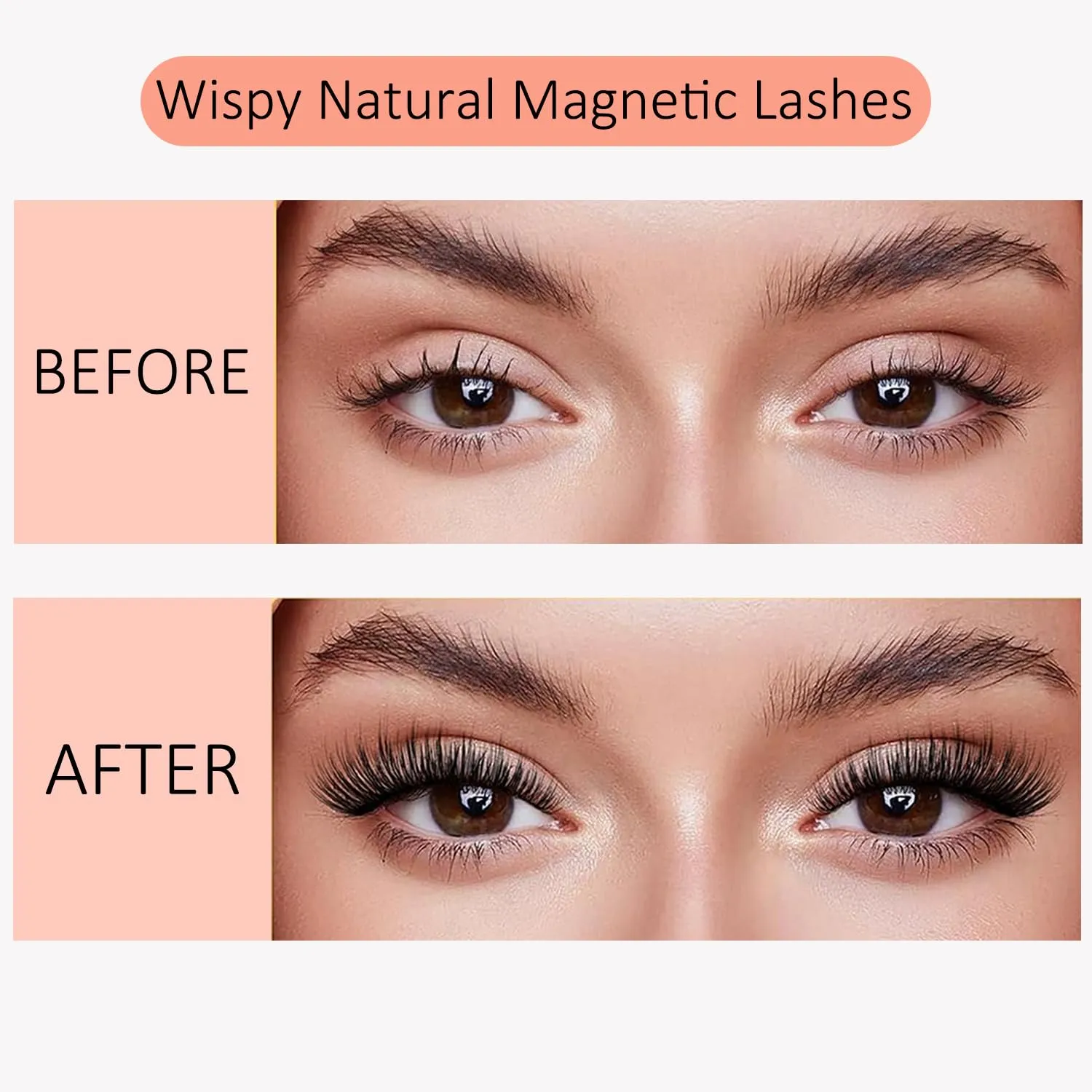 Magnetic Eyelashes Natural Look with Applicator, 1 Pair Reusable Magnetic Lashes Kit, No Glue Needed, Easy to Wear and Remove