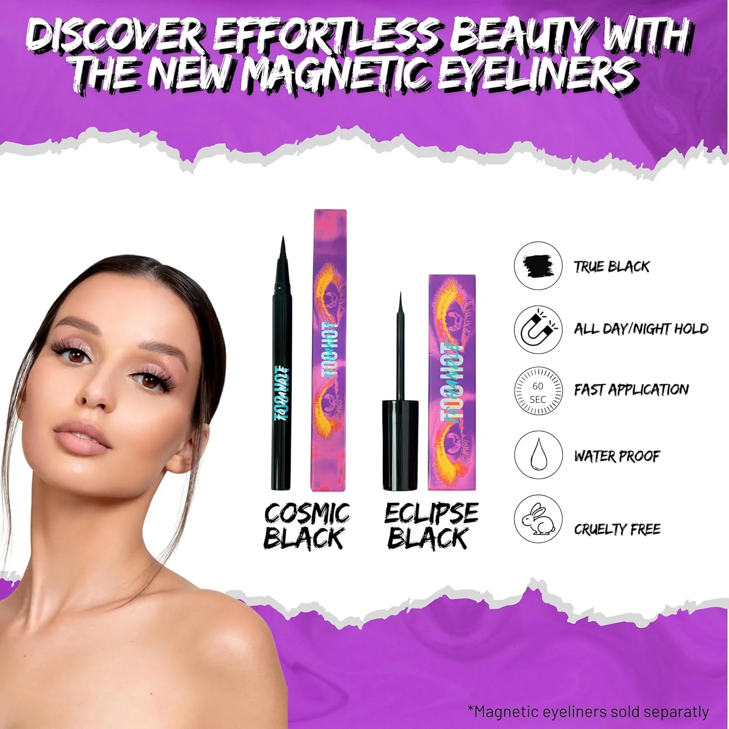 Magnetic Eyelashes with 12 Magnets – Premium Faux Mink Lashes | Reusable 50x | Universal Fit | Vegan & Cruelty-Free | Natural Look – 1 Pair (Too Fabulous)