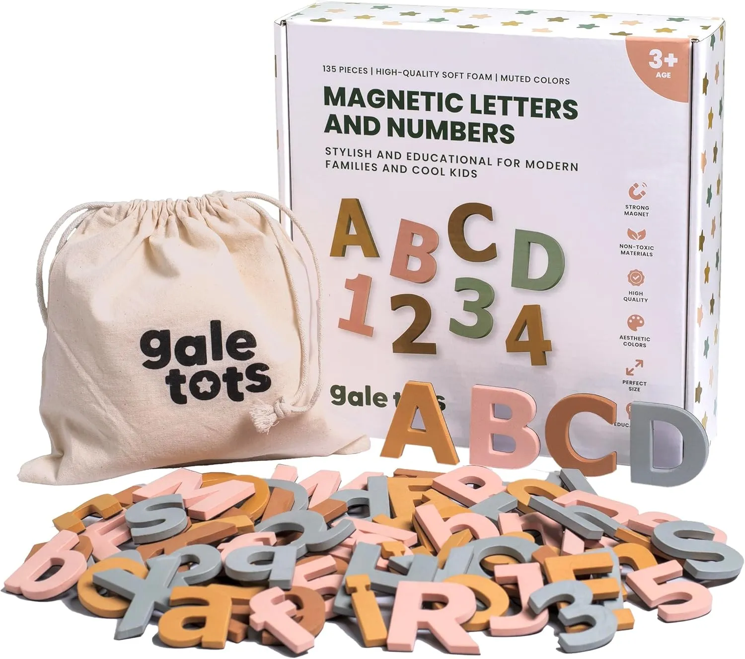 Magnetic Letters and Numbers - 135 PCS Alphabet Magnets in Soft Foam - Neutral Aesthetic Colors ABC Fridge Magnets for Kids